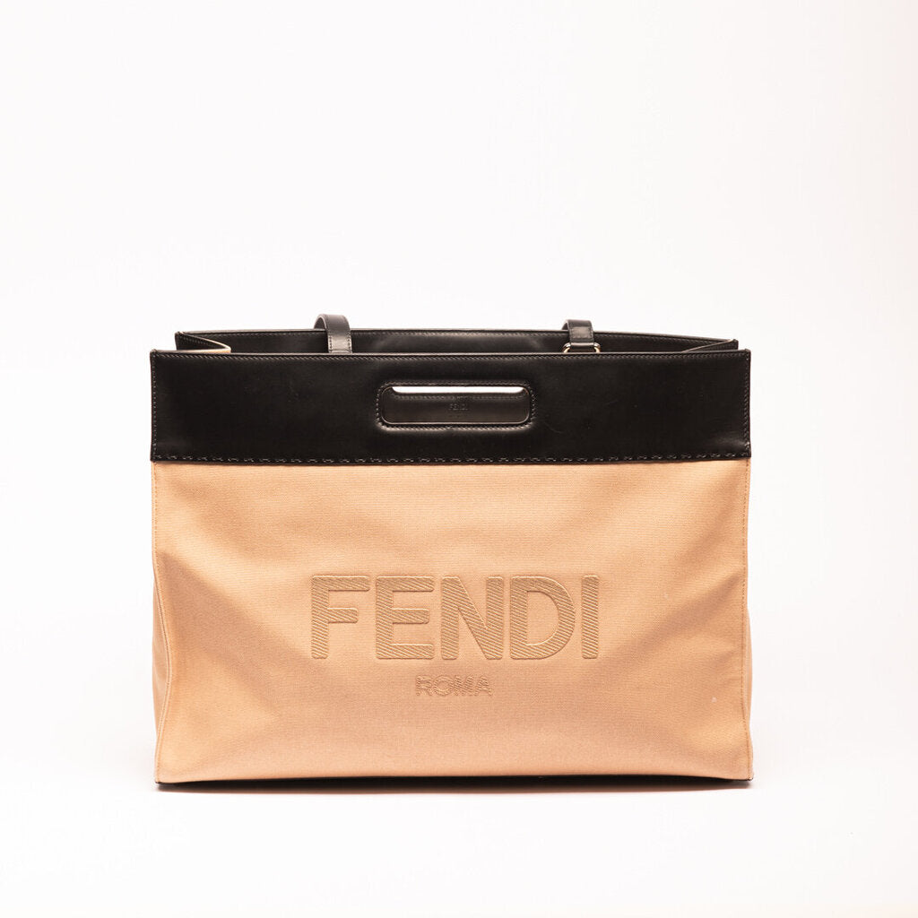 Fendi Black & Tan Canvas Leather Tote Bag