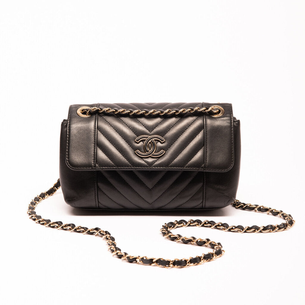 Chanel Black Chevron Leather Flap Bag