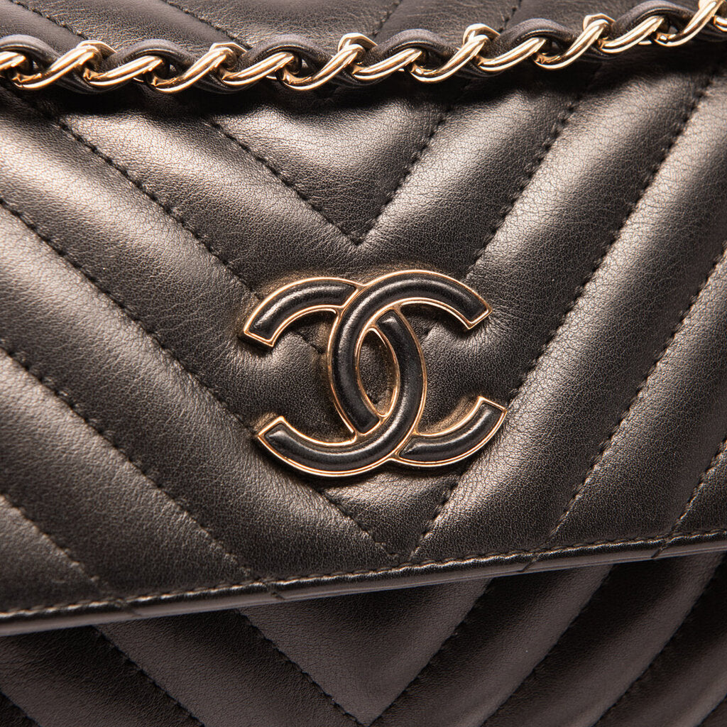 Chanel Black Chevron Leather Flap Bag