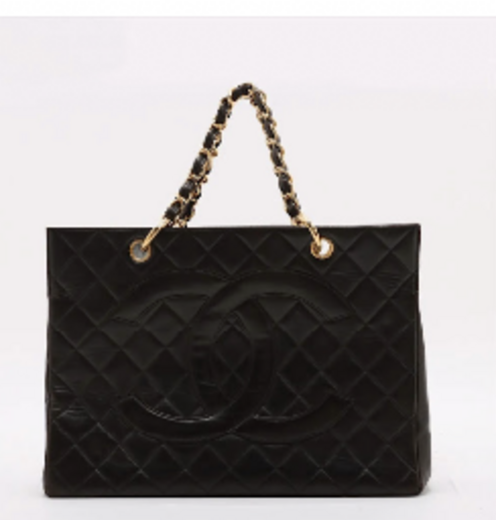 Black Lambskin Quilted Chain Tote