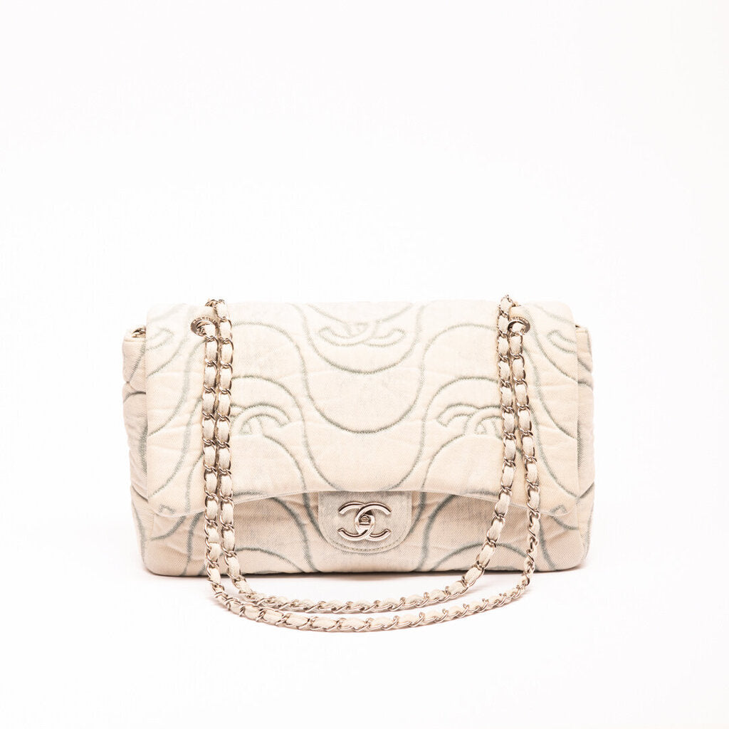 Chanel Washed Blue Denim Wave Jumbo