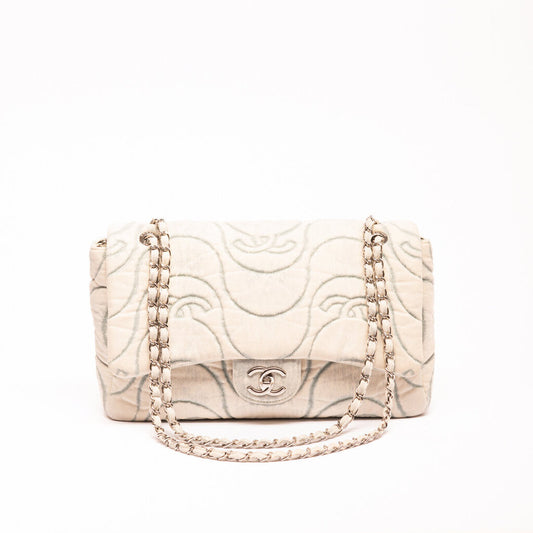 Chanel Washed Blue Denim Wave Jumbo