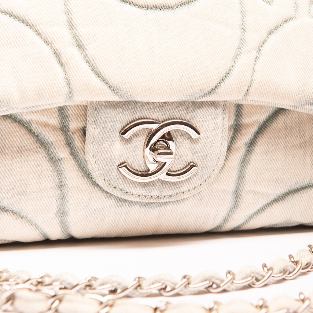 Chanel Washed Blue Denim Wave Jumbo