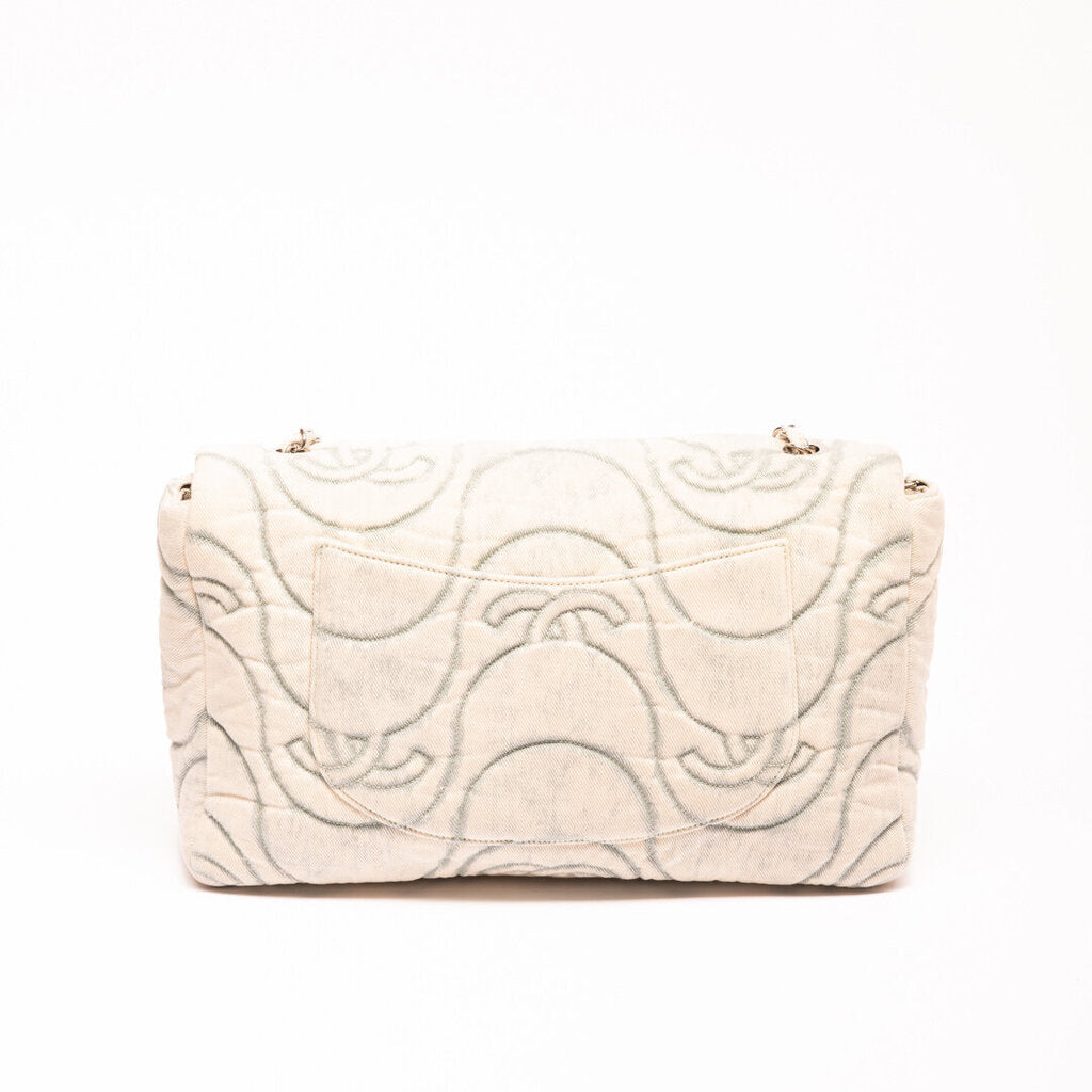 Chanel Washed Blue Denim Wave Jumbo