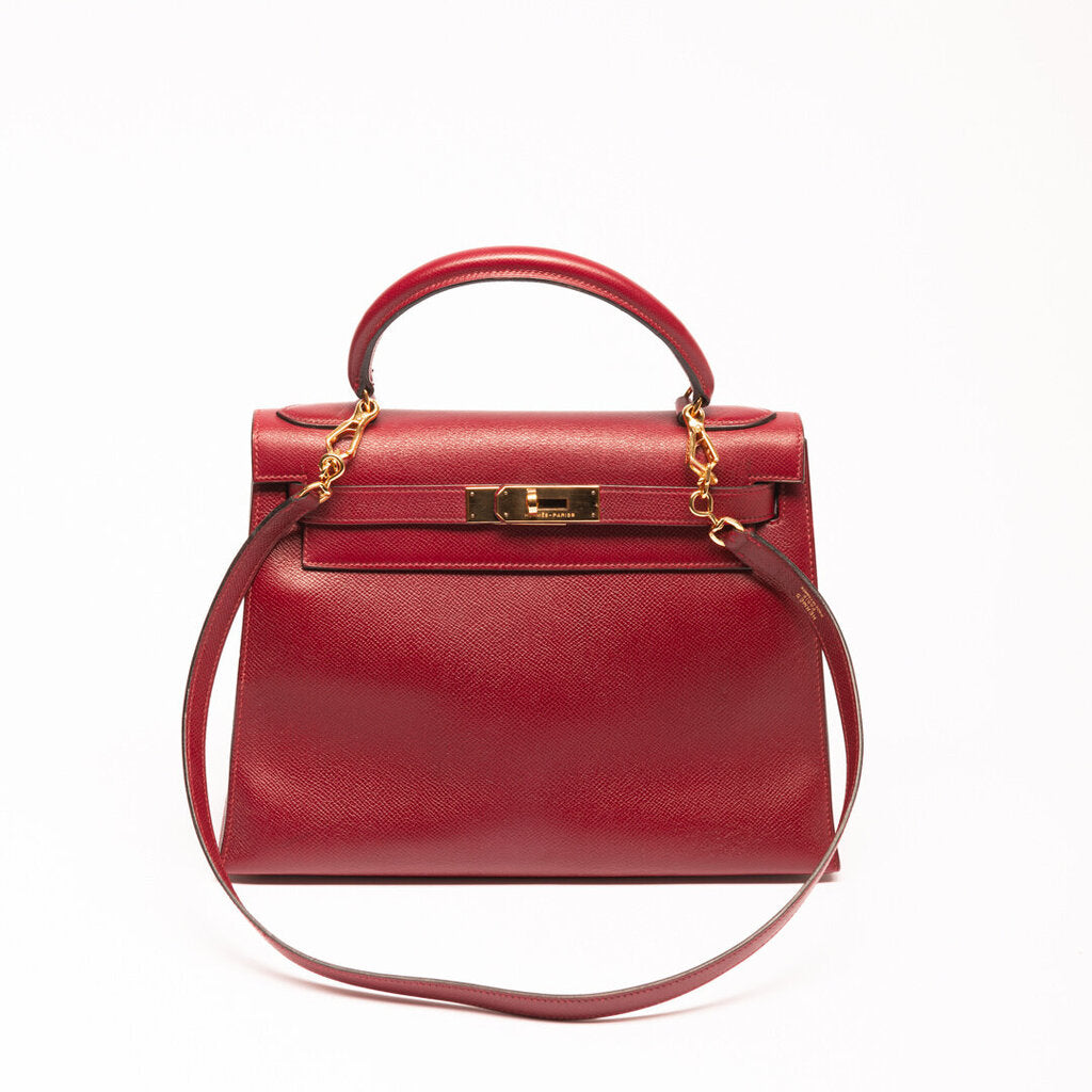 Hermes Rouge Gold Hardware H Kelly 28 (1990)