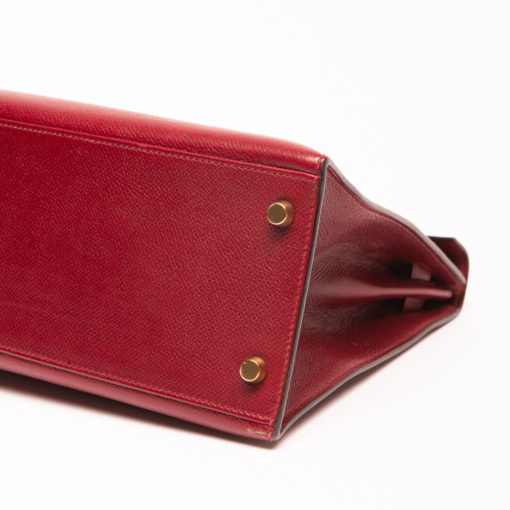 Hermes Rouge Gold Hardware H Kelly 28 (1990)