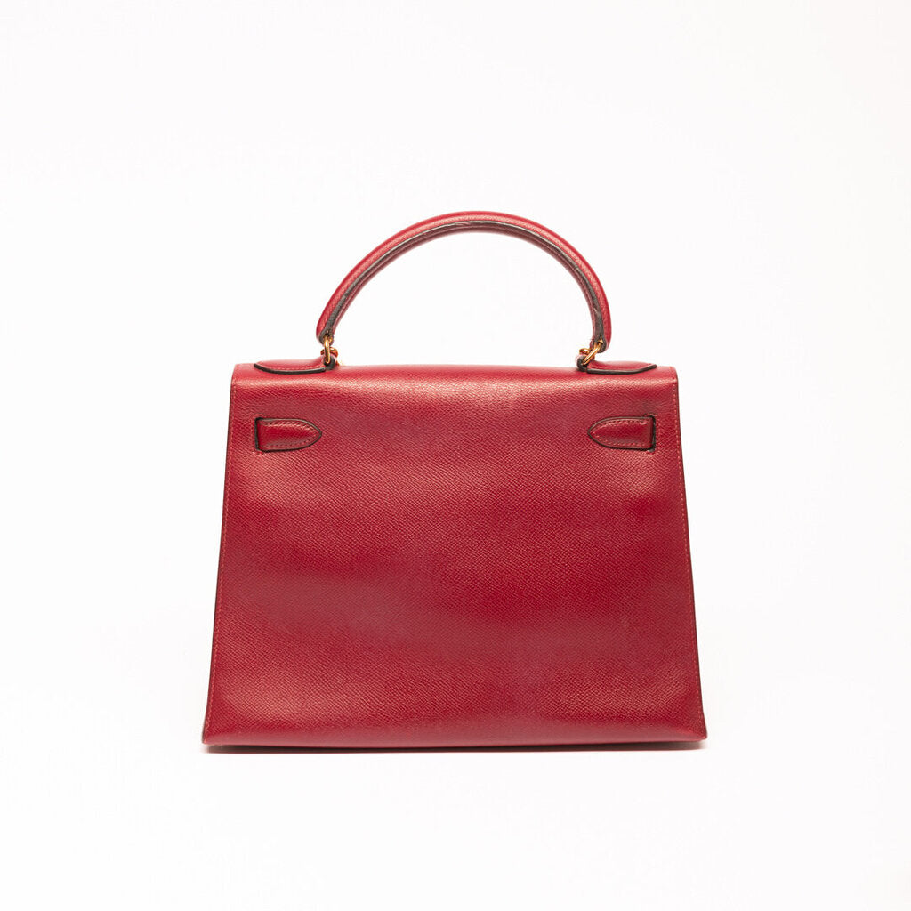 Hermes Rouge Gold Hardware H Kelly 28 (1990)