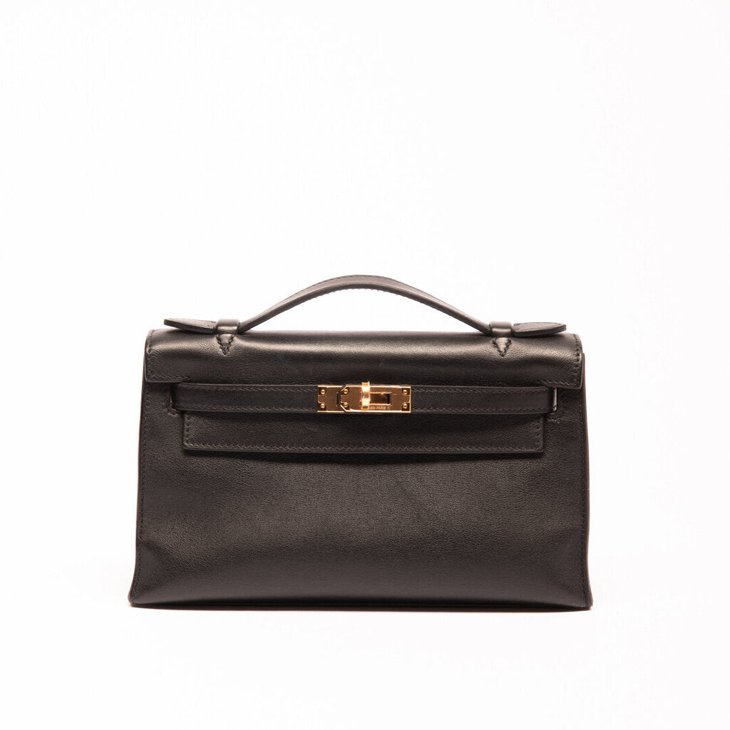 Hermes Black Swift A Stamp Gold Hardware Pochette