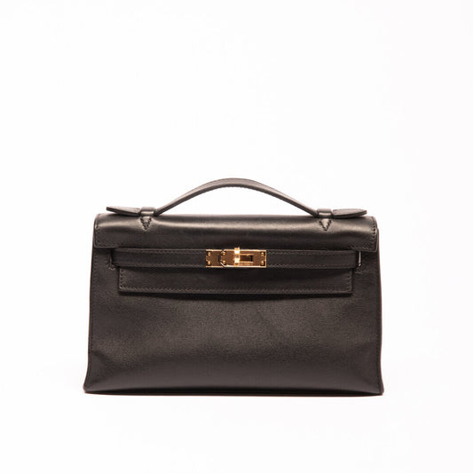 Hermes Black Swift A Stamp Gold Hardware Pochette