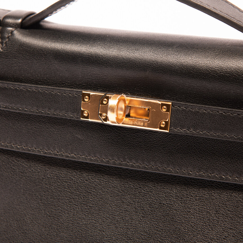 Hermes Black Swift A Stamp Gold Hardware Pochette