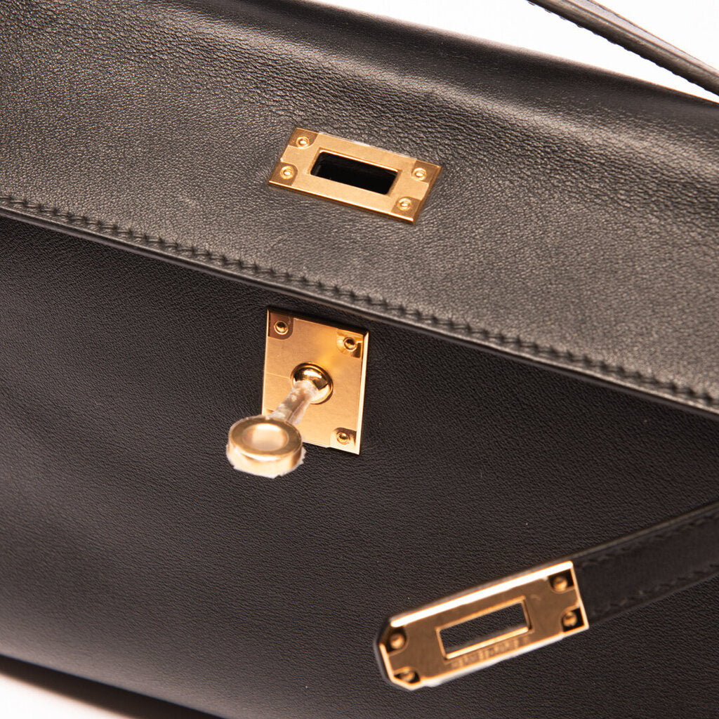 Hermes Black Swift A Stamp Gold Hardware Pochette