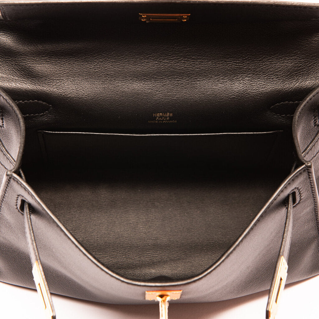 Hermes Black Swift A Stamp Gold Hardware Pochette