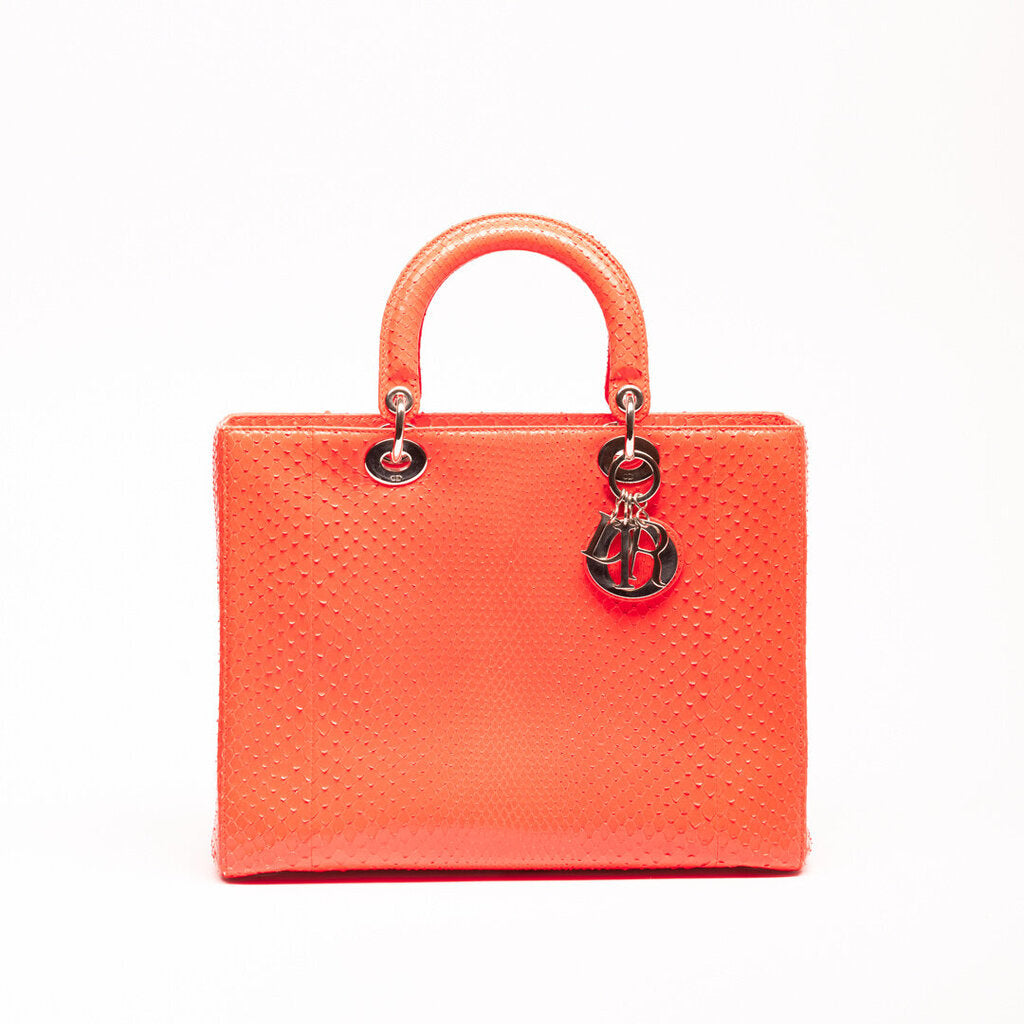 Christian Dior Orange Python Large Lady Bag