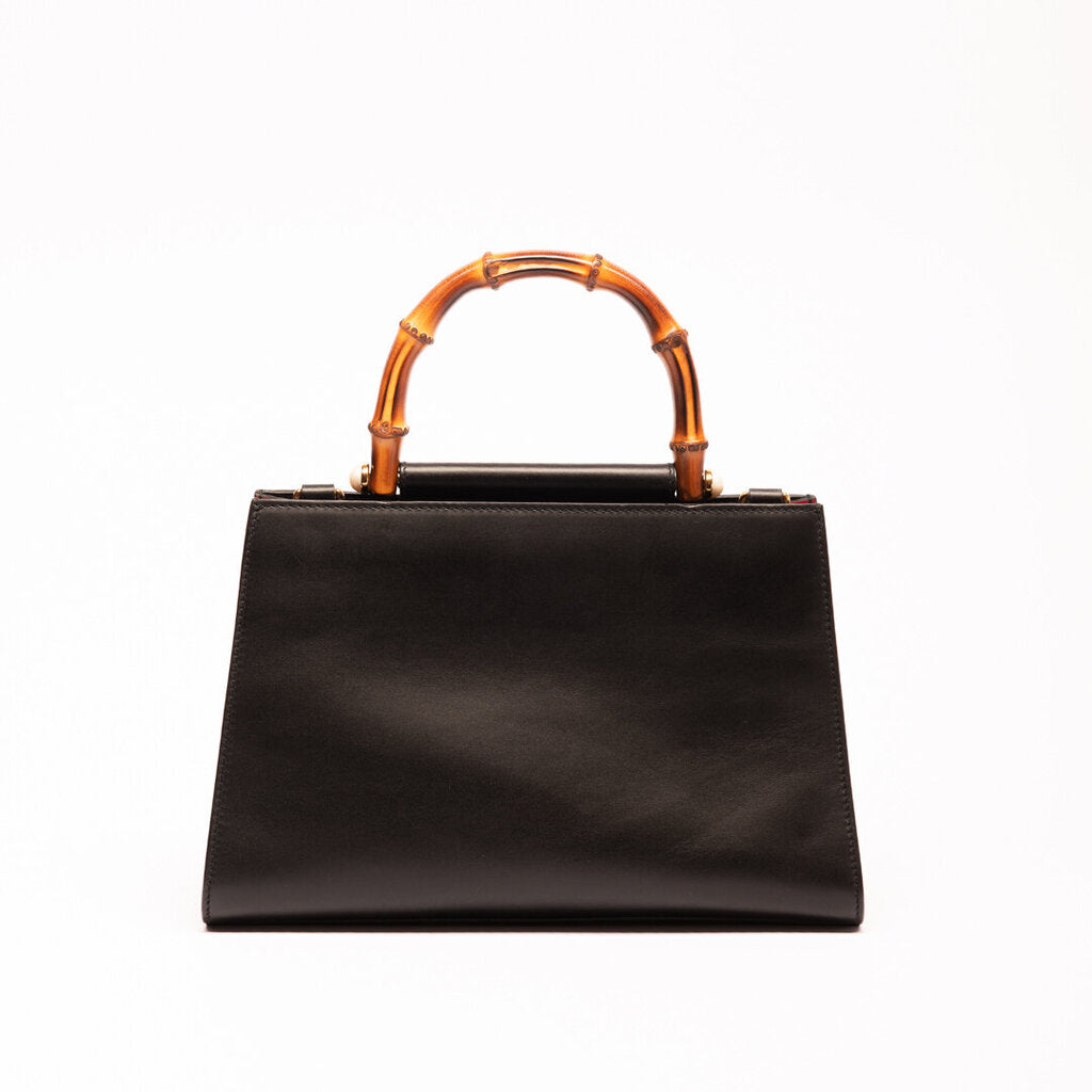 Gucci Black Leather Bamboo Top Handle Bag