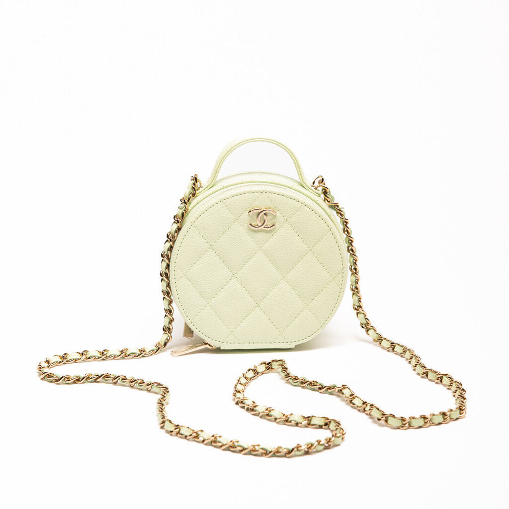Chanel Mint Caviar Mini Round Top Handle Crossbody
