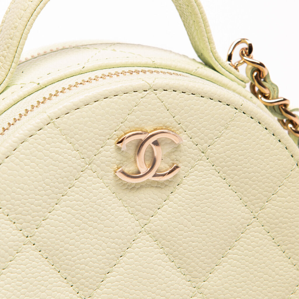 Chanel Mint Caviar Mini Round Top Handle Crossbody