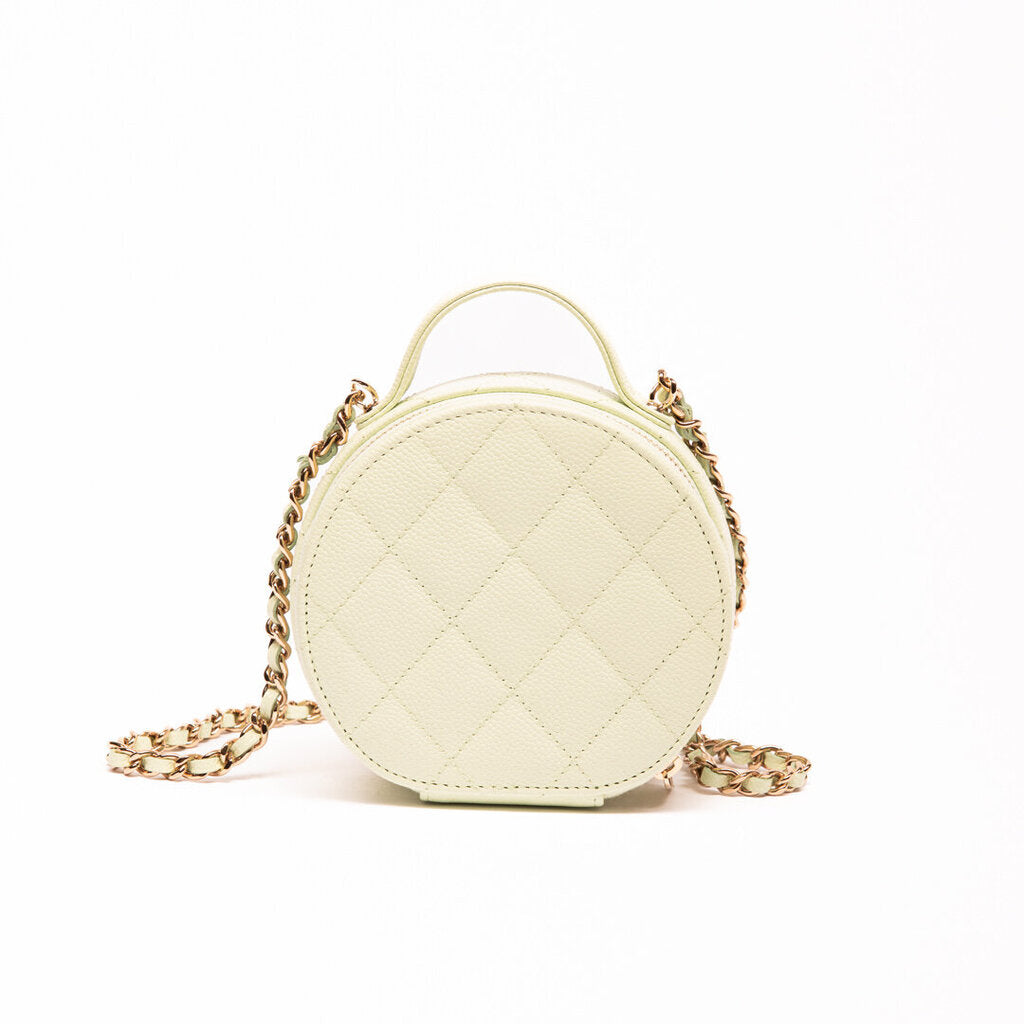 Chanel Mint Caviar Mini Round Top Handle Crossbody