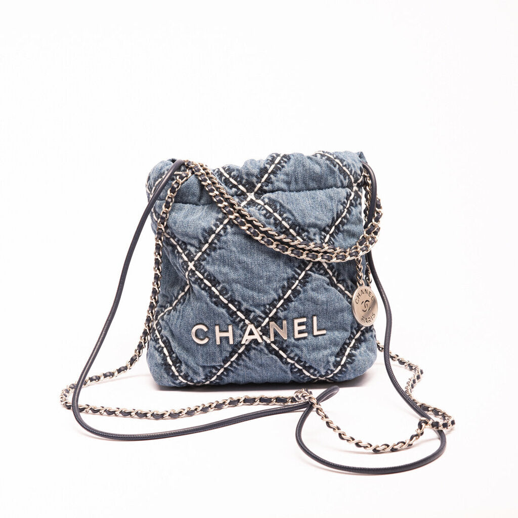 Chanel Denim Stitched Quilted Silver Hardware Mini 22