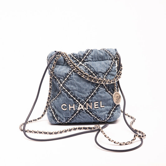 Chanel Denim Stitched Quilted Silver Hardware Mini 22