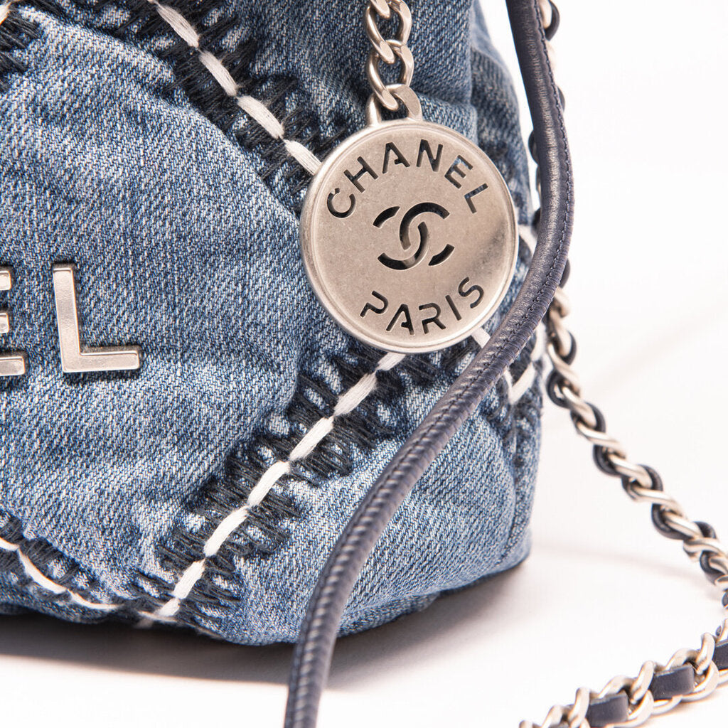 Chanel Denim Stitched Quilted Silver Hardware Mini 22