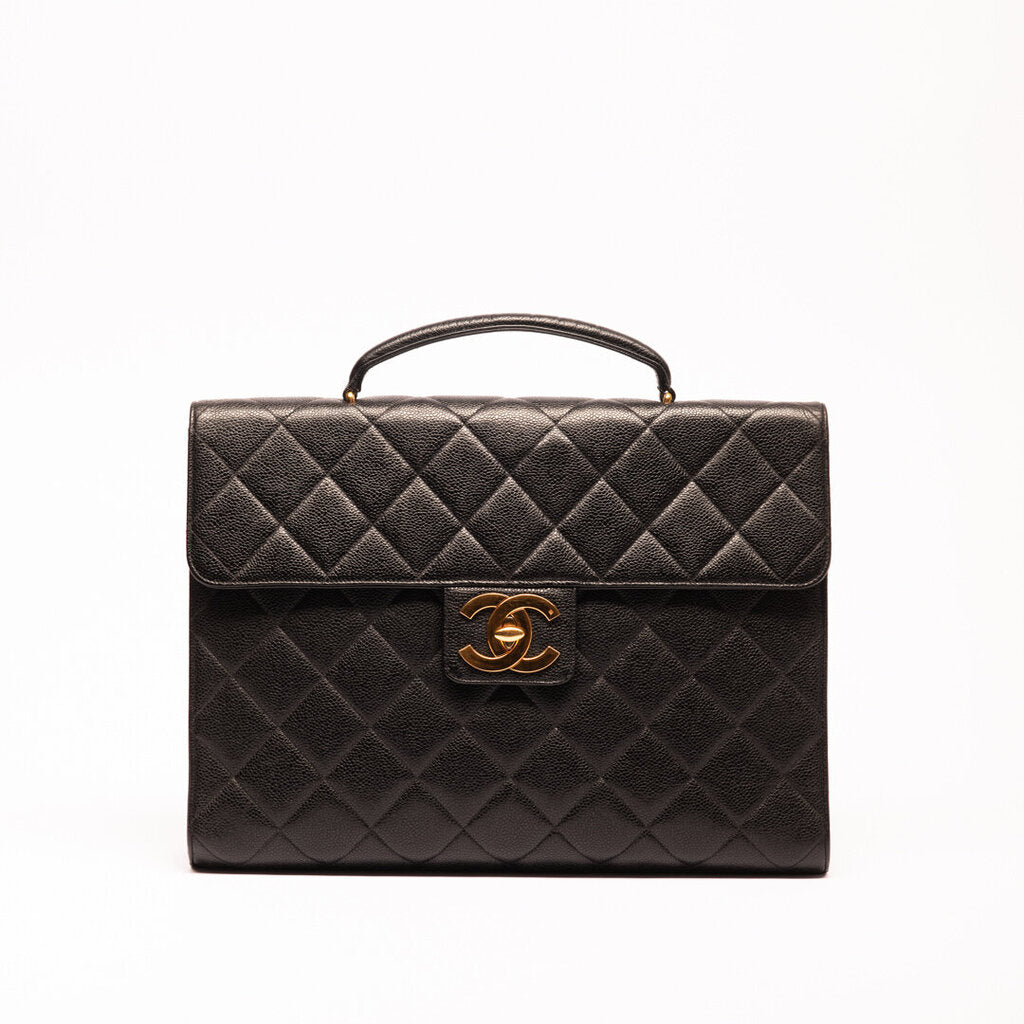 Chanel Vintage black Caviar Top Handle Briefcase