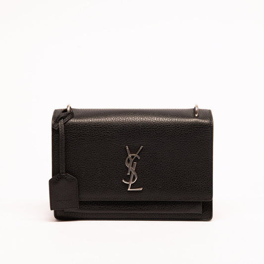 Saint Laurent Black Grainy Calfskin Sunset Bag