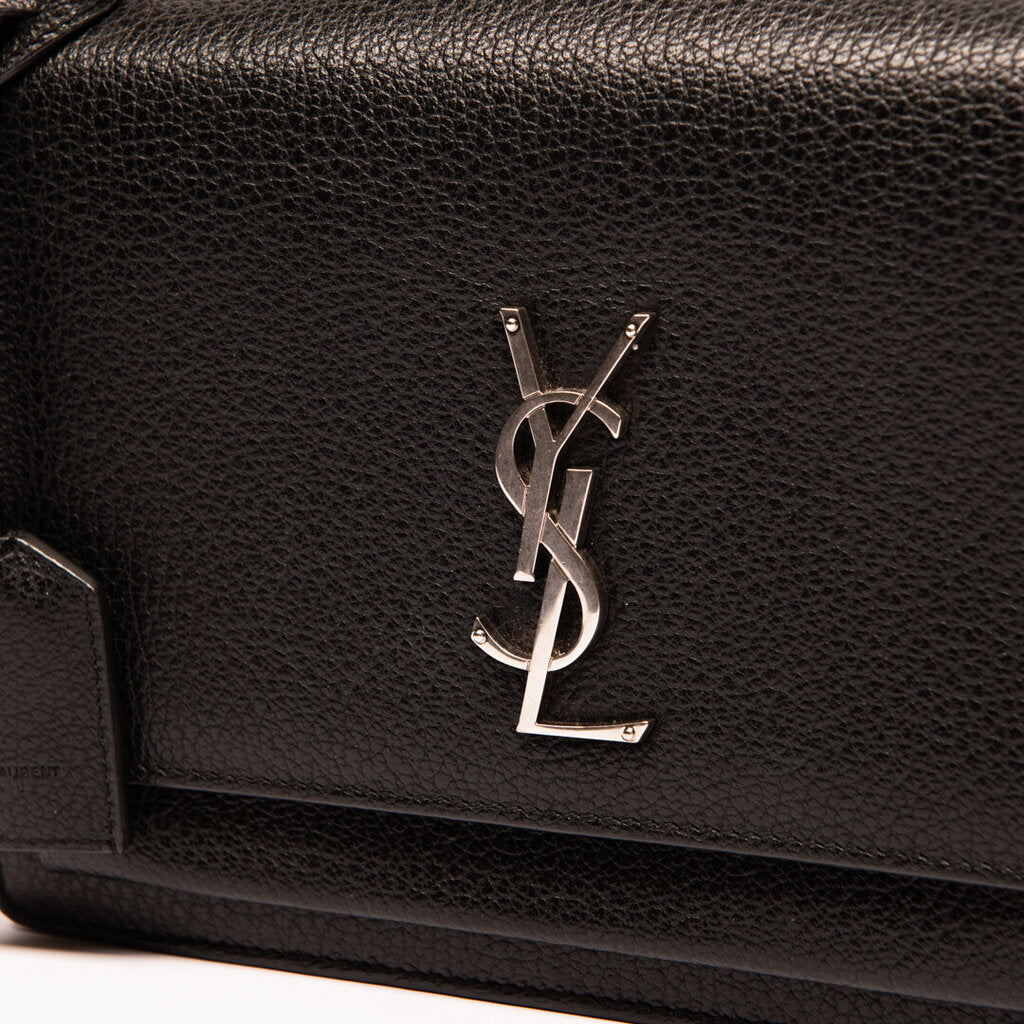 Saint Laurent Black Grainy Calfskin Sunset Bag