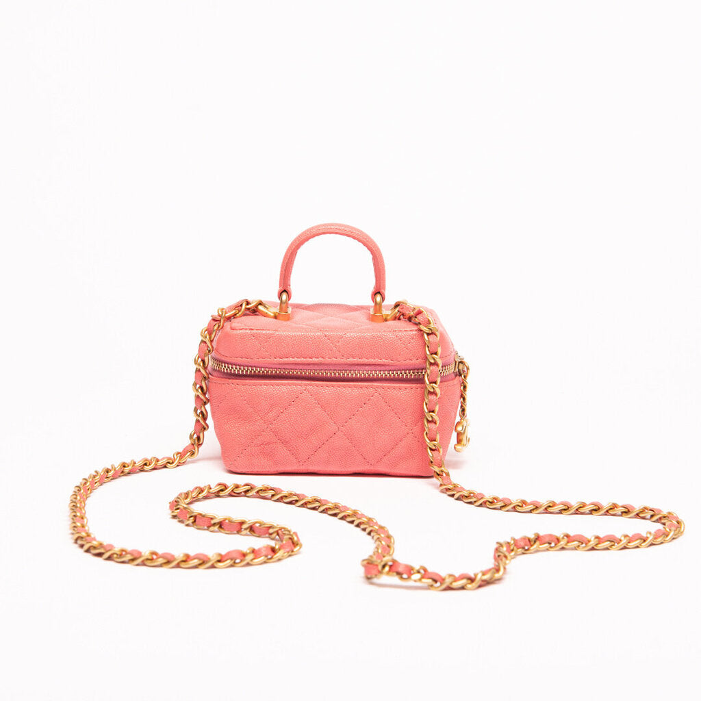 Chanel Pink Caviar Small Top Handle Vanity Case