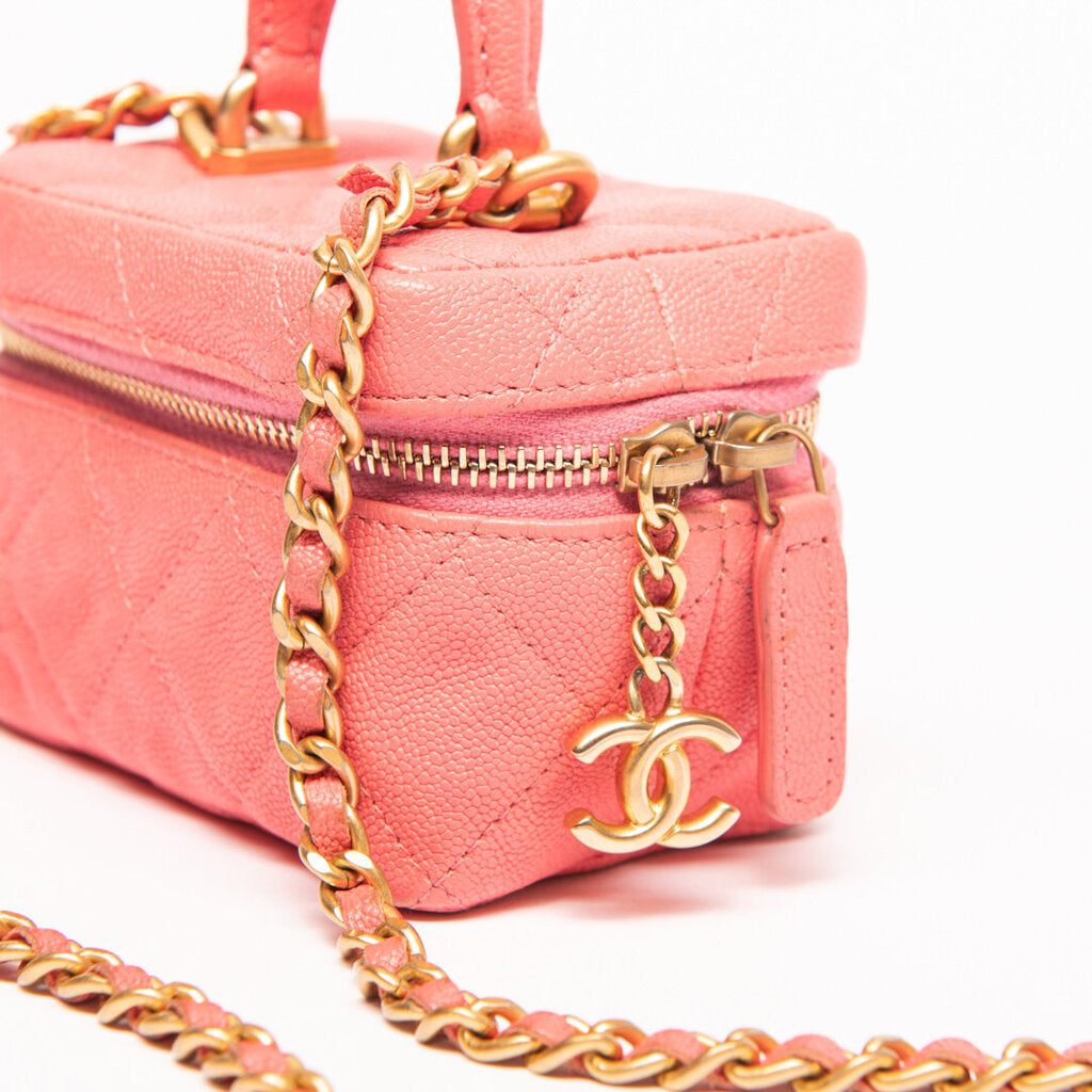 Chanel Pink Caviar Small Top Handle Vanity Case