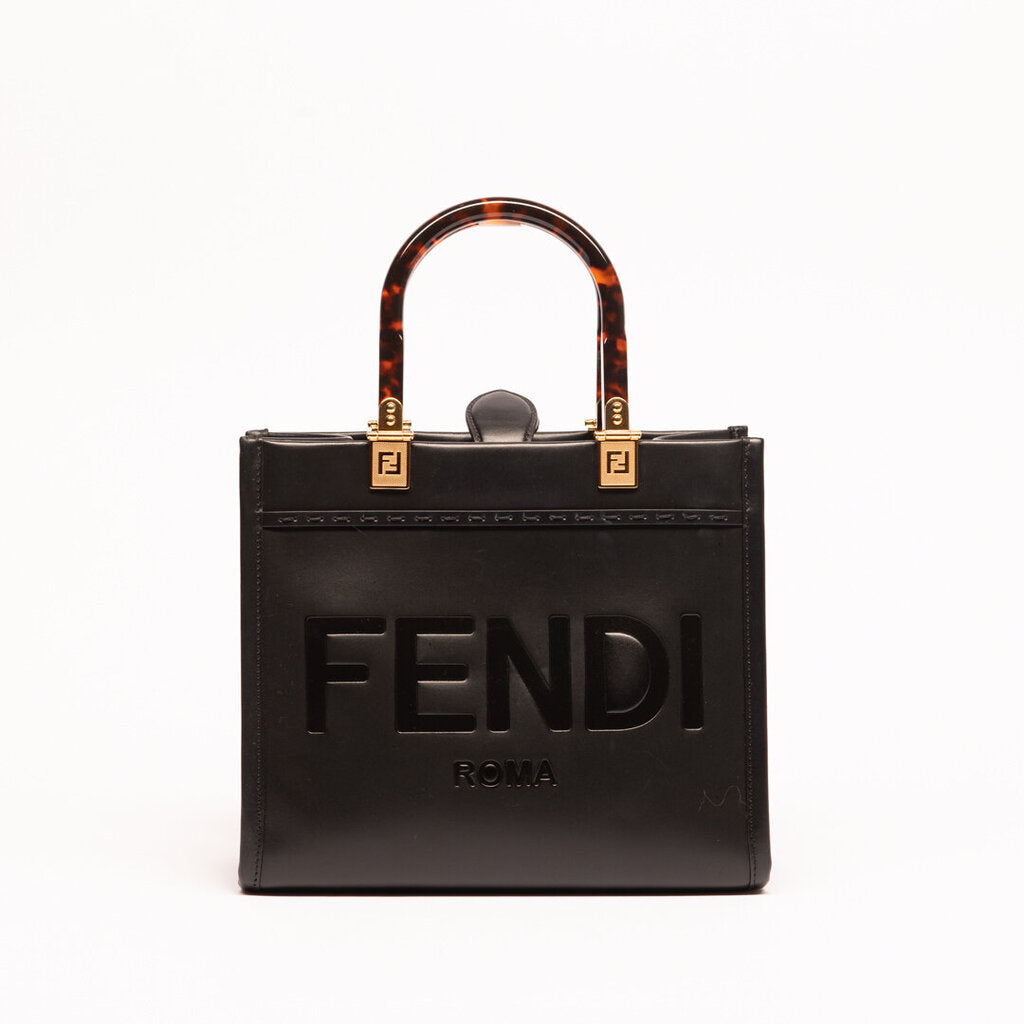 Fendi Black & Tortoise Handle Small Sunshine Tote