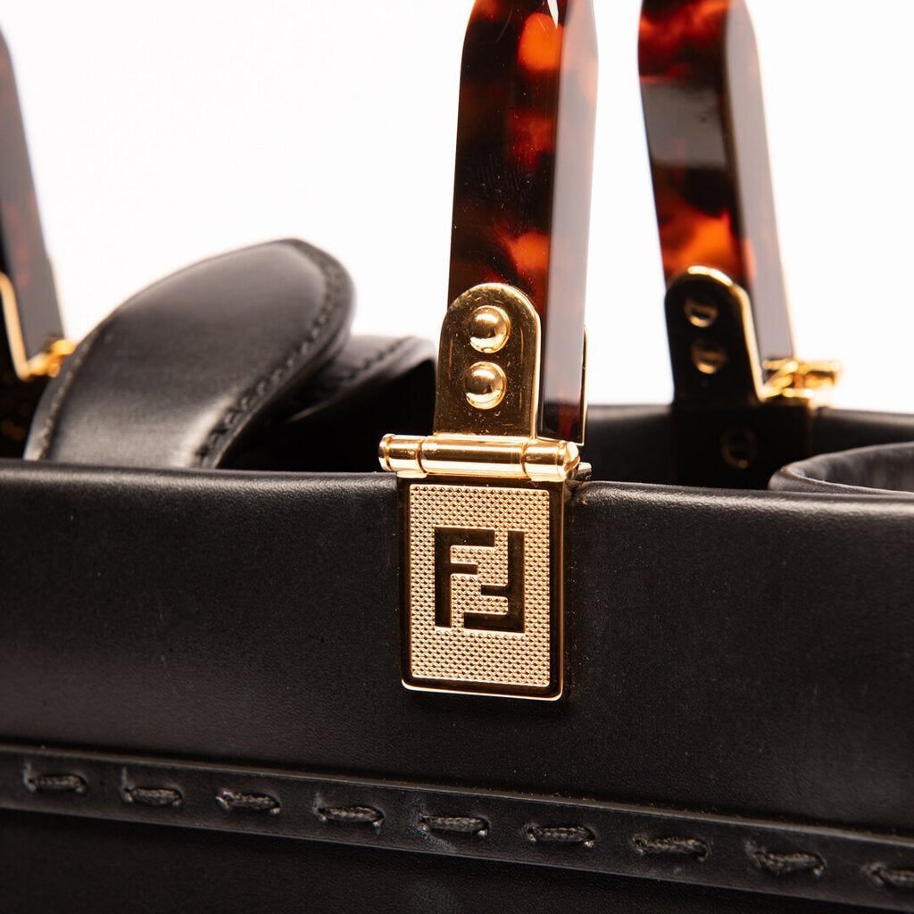 Fendi Black & Tortoise Handle Small Sunshine Tote