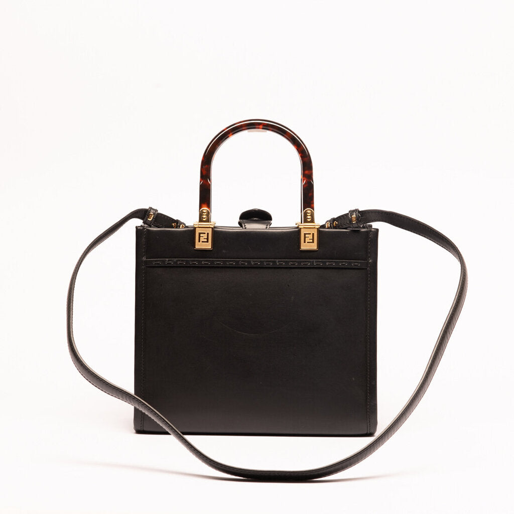 Fendi Black & Tortoise Handle Small Sunshine Tote