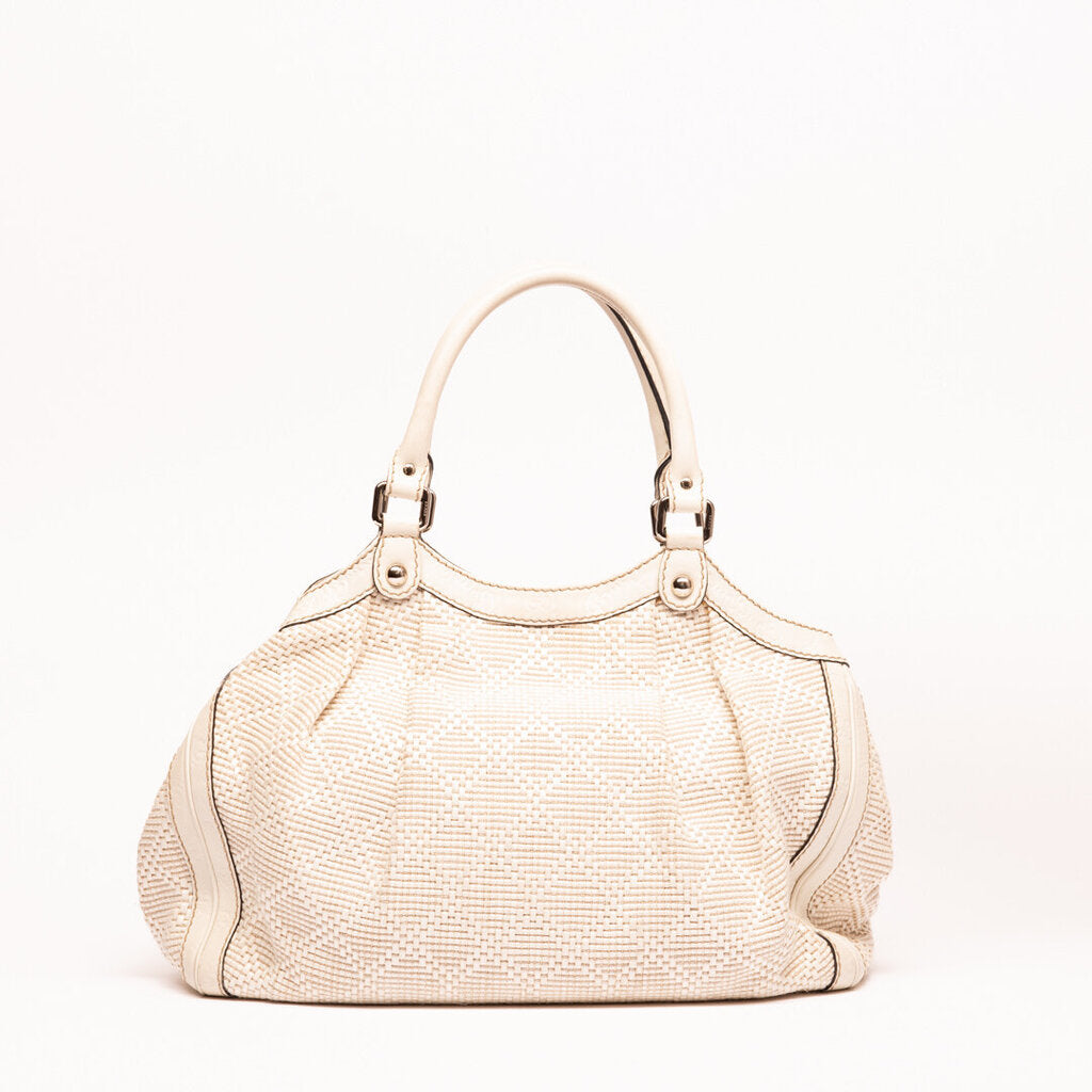 Gucci Cream Logo Leather Tote