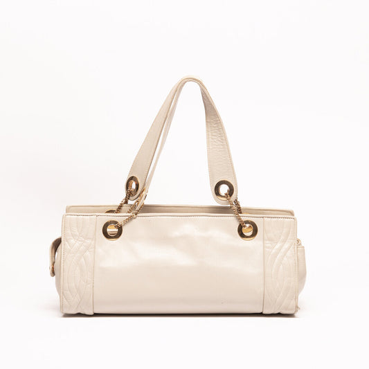 Fendi White Leather East West Shoulder Bag