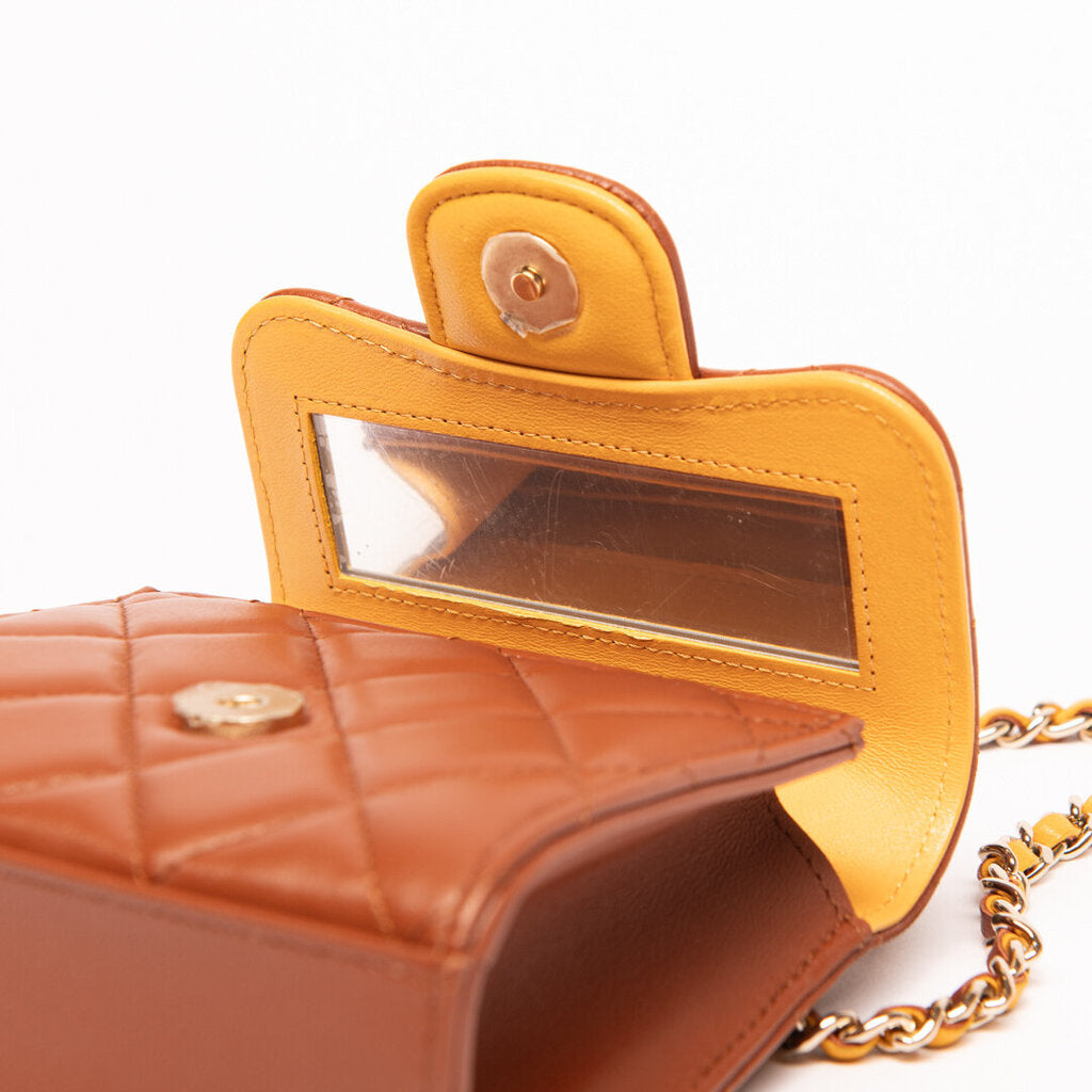 Chanel Brown & Yellow Mini Flap Crossbody