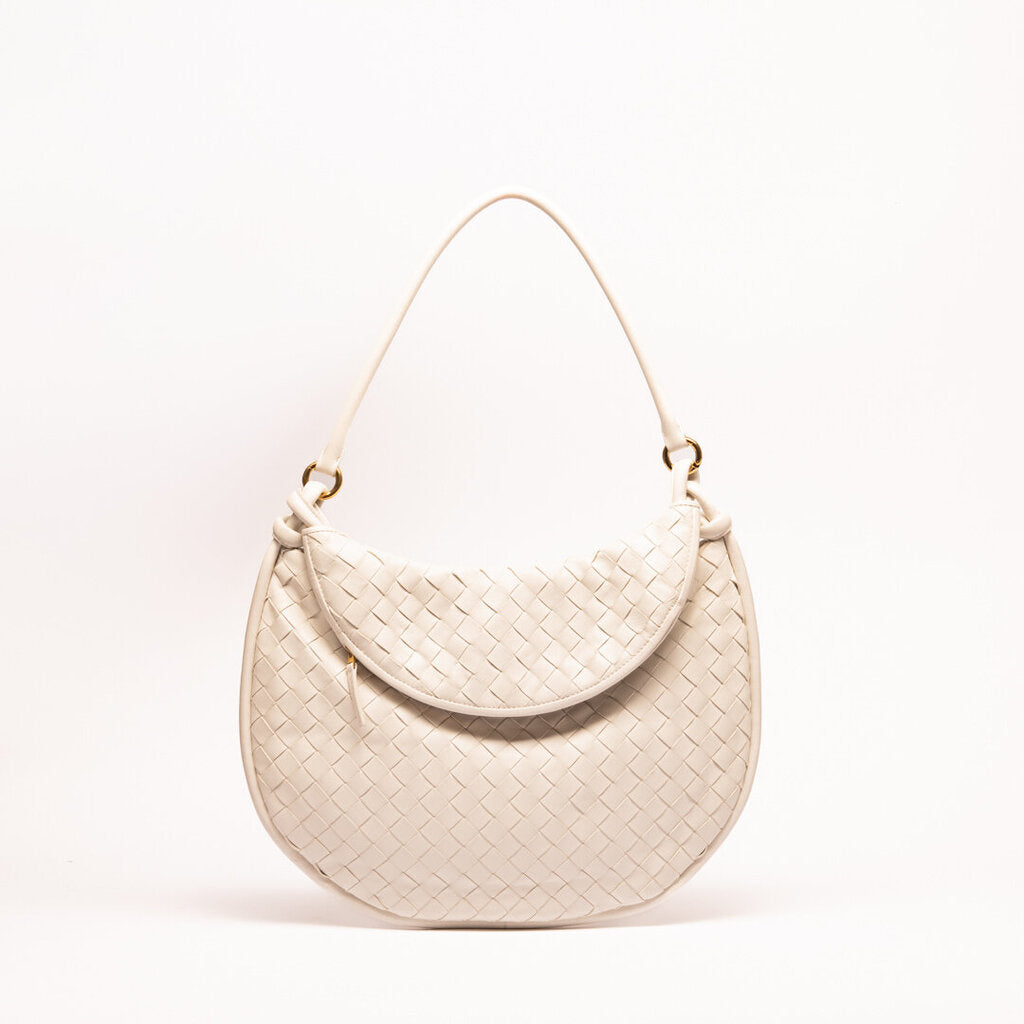 Bottega Veneta White Intrecciato Gold Hardware Large Gemelli Bag