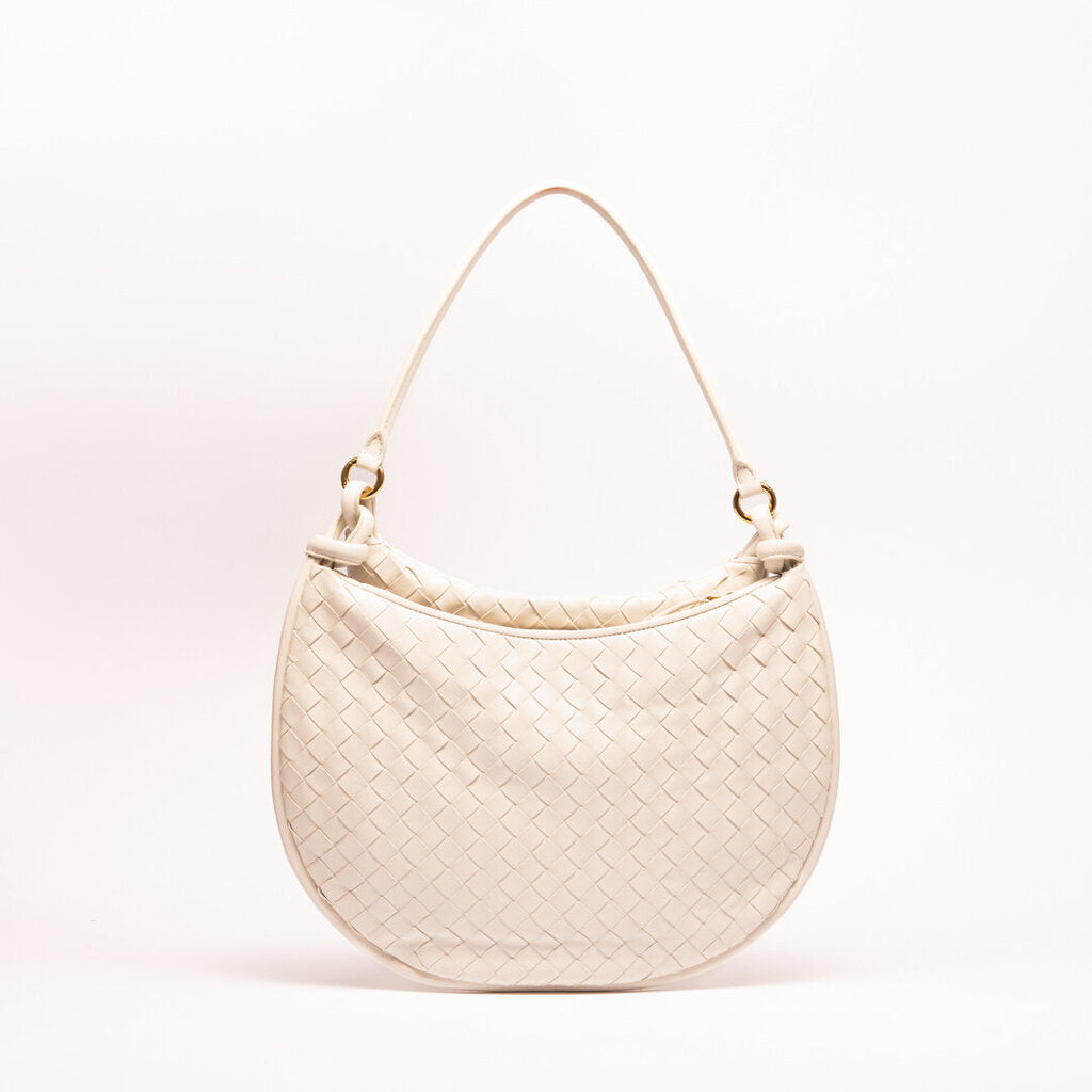Bottega Veneta White Intrecciato Gold Hardware Large Gemelli Bag