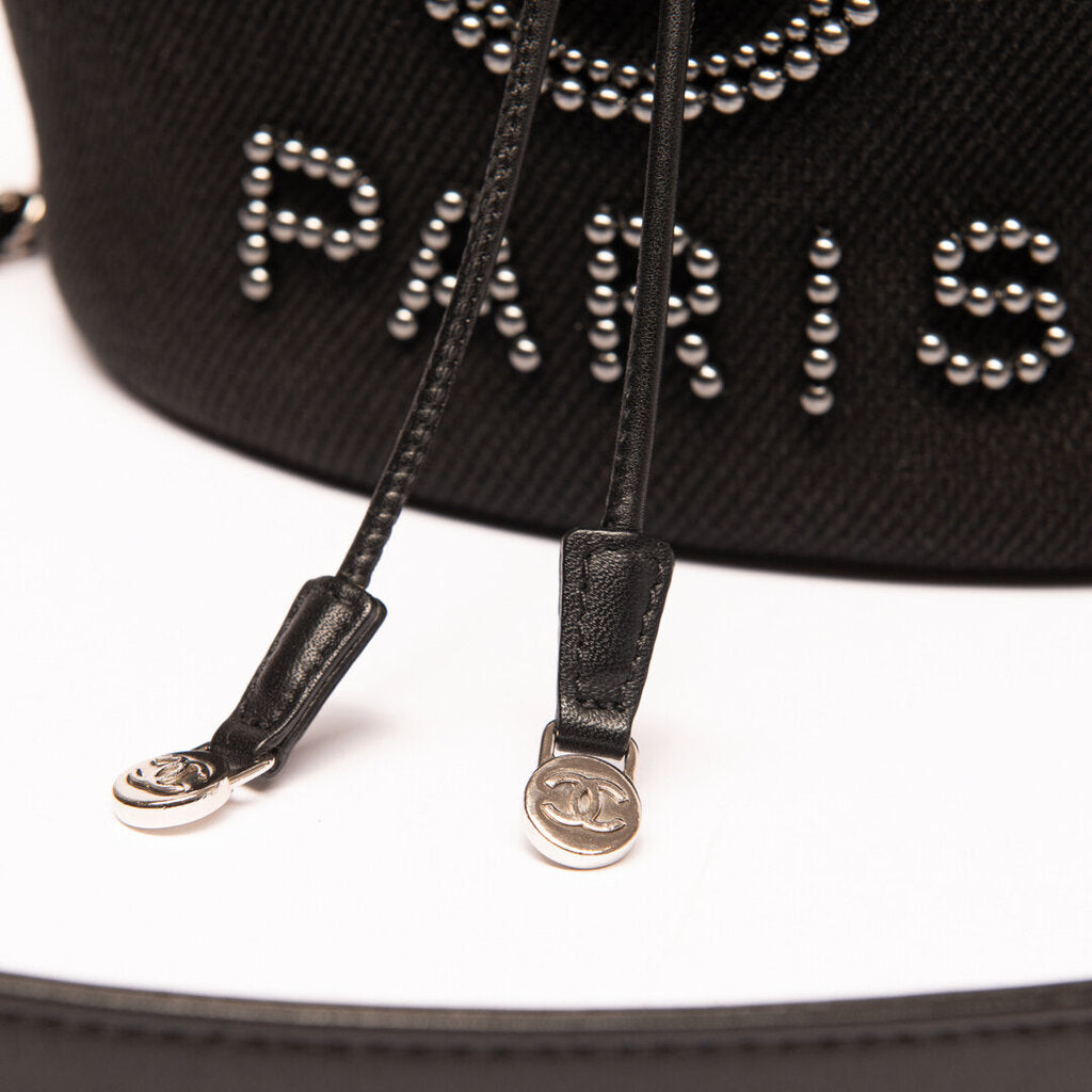 Chanel Black Studded Canvas Deauville Drawstring Bucket Bag