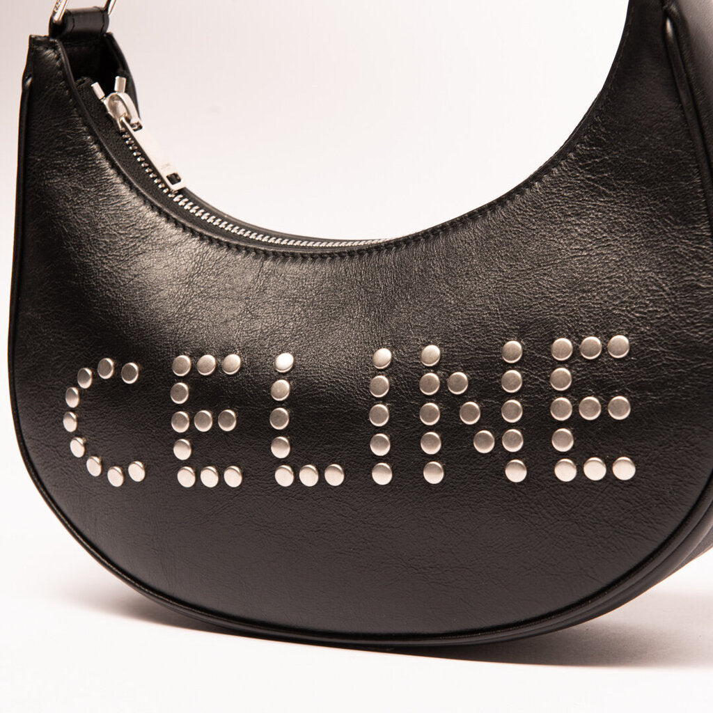 Celine Black & Silver Studded Logo Shoulder Bag