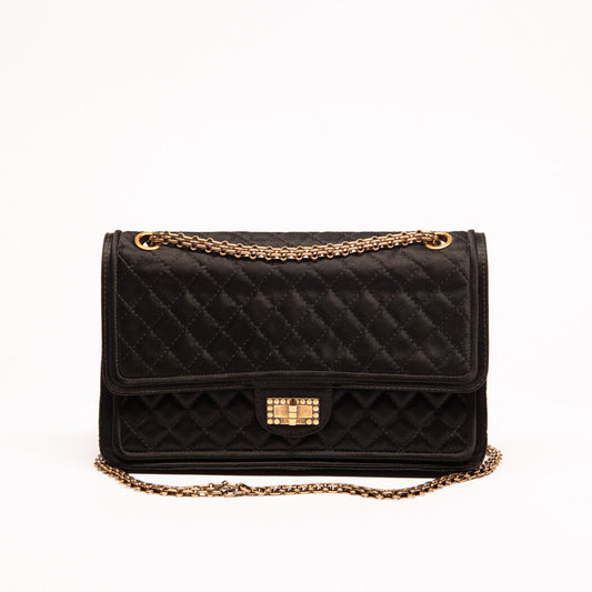 Chanel Black Satin 2.55 Medium Reissue