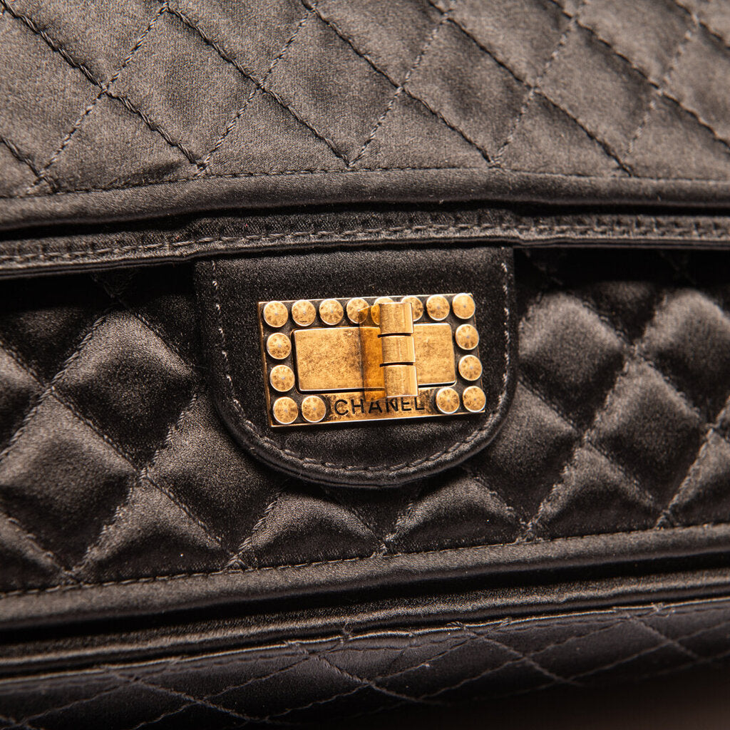 Chanel Black Satin 2.55 Medium Reissue