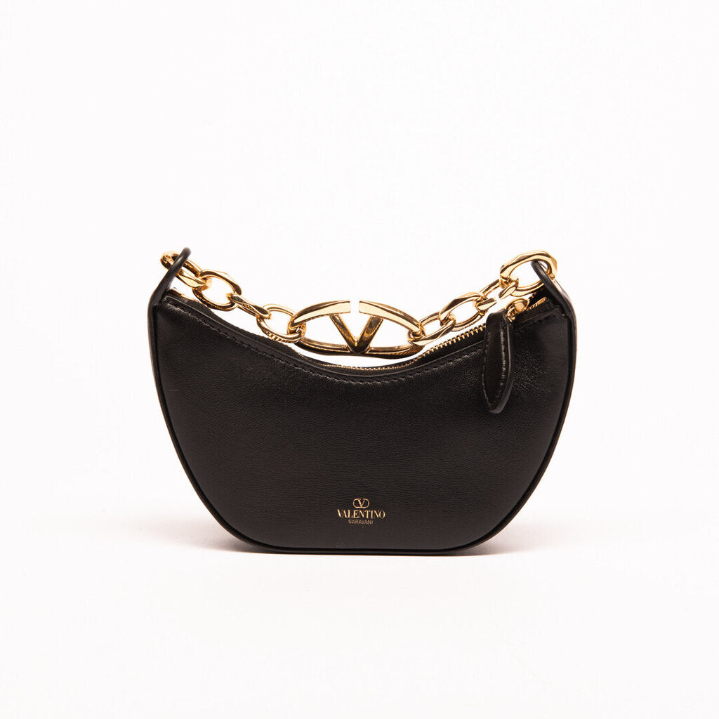 Valentino Black Leather Logo Moon Nano Bag
