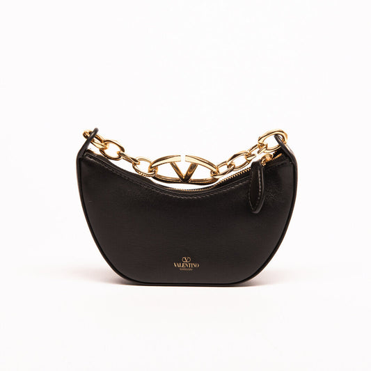 Valentino Black Leather Logo Moon Nano Bag