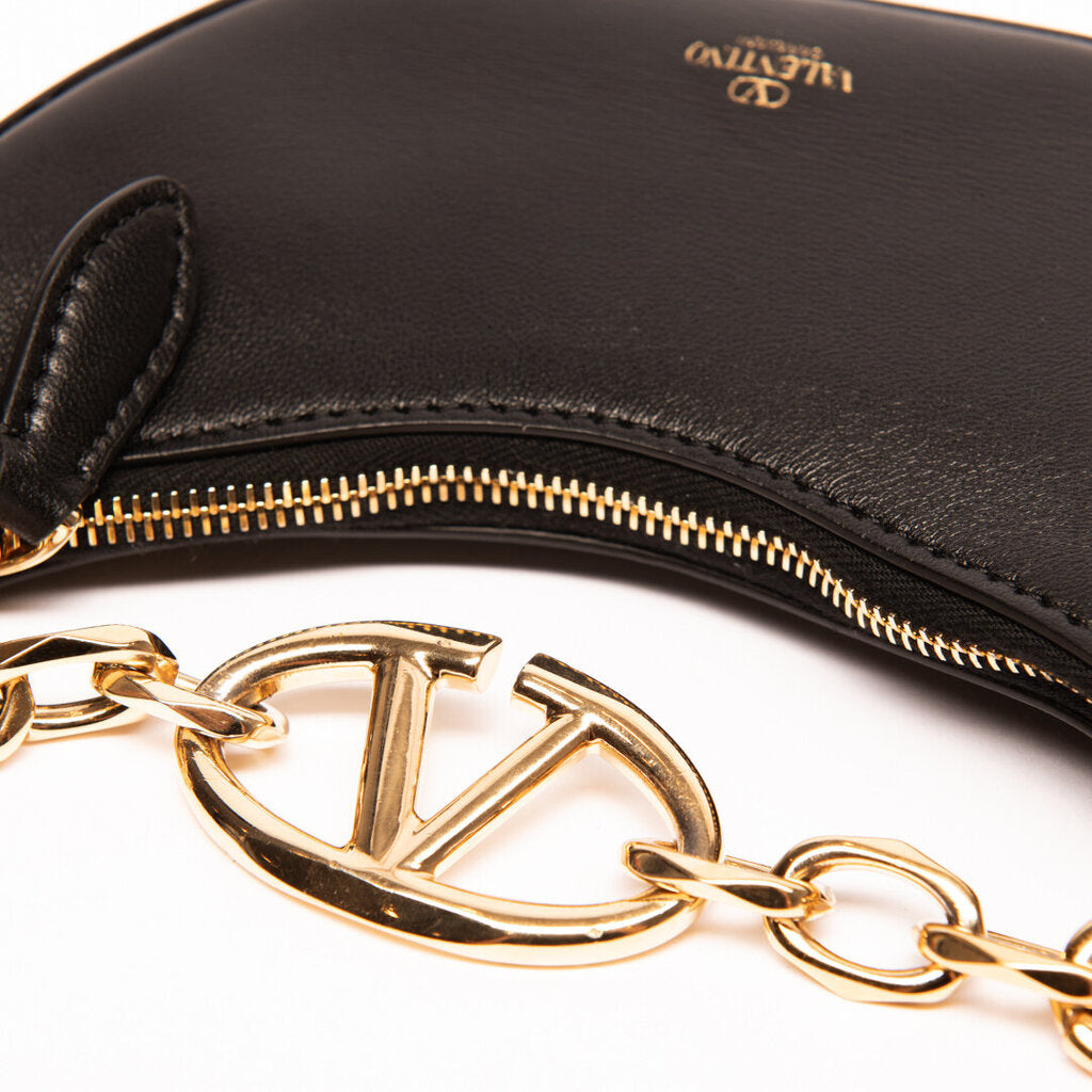 Valentino Black Leather Logo Moon Nano Bag