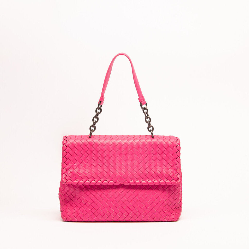 Bottega Veneta Hotpink Intrecciata Flap Shoulder Bag