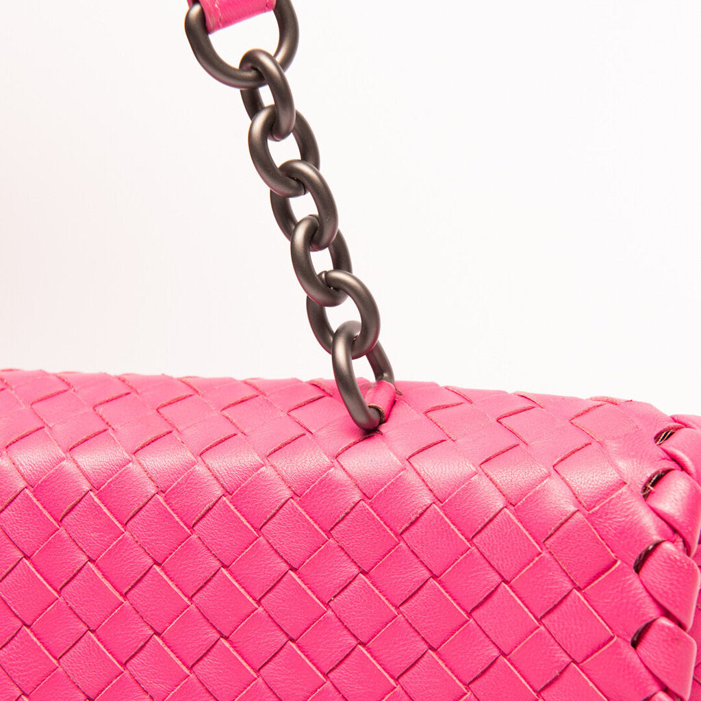 Bottega Veneta Hotpink Intrecciata Flap Shoulder Bag
