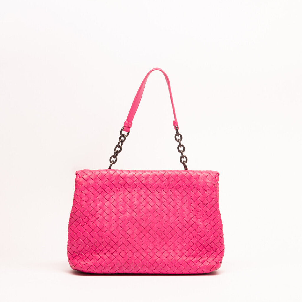 Bottega Veneta Hotpink Intrecciata Flap Shoulder Bag