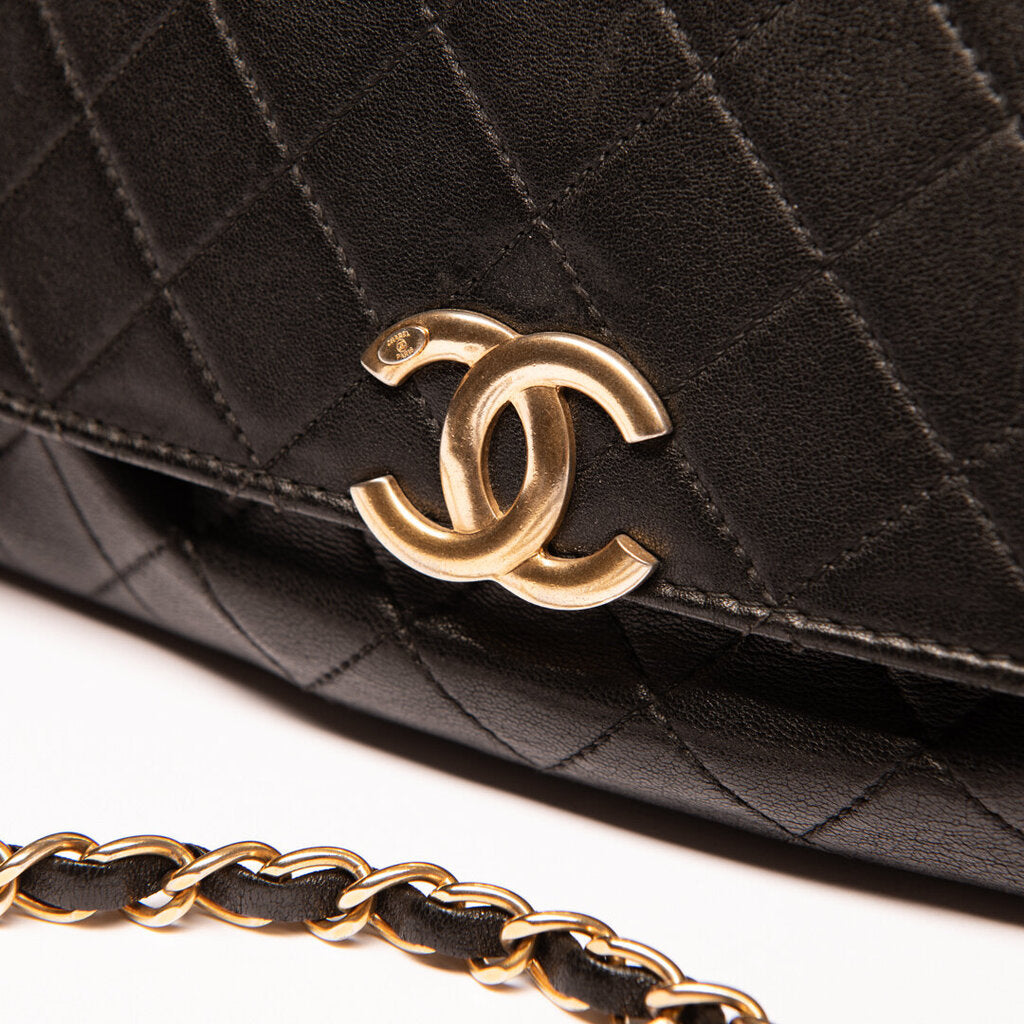 Chanel Black Sheep Skin Gold Corner Shoulder Bag