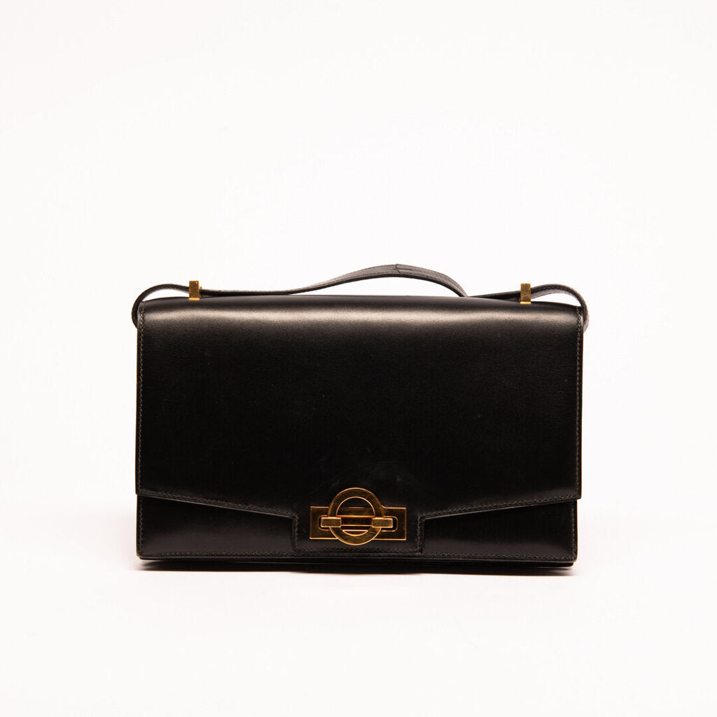 Hermes Black Leather Vintage Shoulder Bag