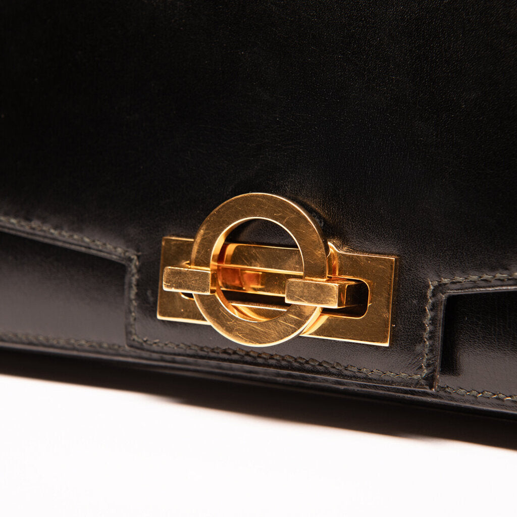 Hermes Black Leather Vintage Shoulder Bag